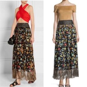 Alice + Olivia Multicolor Floral Maxi Skirt with Fringe size 2